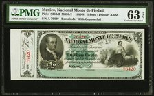 Mexico Nacional Monte de Piedad 1 Peso 1880-81 Pick S264r2 M690r2 Remainder PMG Choice Uncirculated 63 EPQ. Remainder with counterfoil.

HID0980124201...