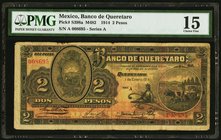 Mexico Banco de Queretaro 2 Pesos 1914 Pick S398a M482 PMG Choice Fine 15. 

HID09801242017