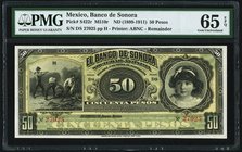 Mexico Banco de Sonora 50 Pesos ND (1899-1911) Pick S422r M510r Remainder PMG Gem Uncirculated 65 EPQ. 

HID09801242017