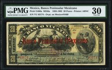 Mexico Banco Peninsular Mexicano 20 Pesos June 4, 1902 Pick S460a M556a PMG Very Fine 30. 

HID09801242017
