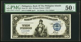 Philippines Bank of the Philippine Islands 10 Pesos 1933 Pick 23 PMG About Uncirculated 50 EPQ. 

HID09801242017