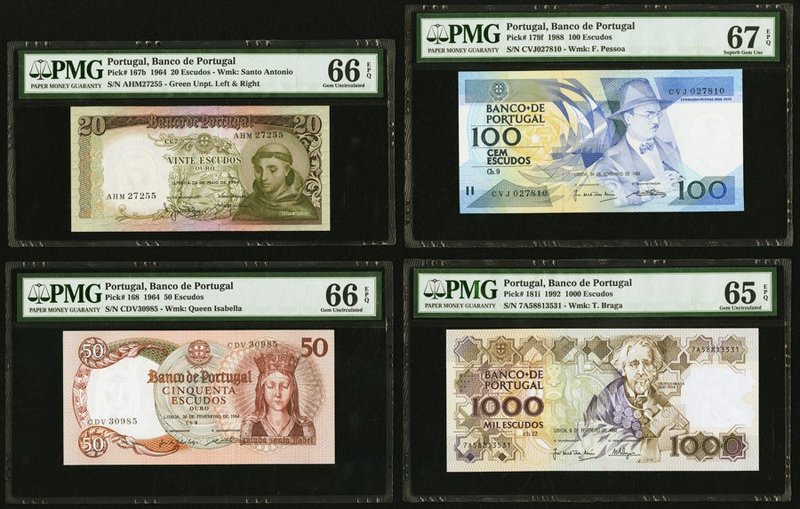 Portugal Banco de Portugal Four PMG Graded Examples. 20 Escudos 26.5.1964 Pick 1...