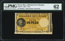 Puerto Rico Ministerio de Ultramar 1 Peso 17.8.1895 Pick 7b PMG Uncirculated 62. Pinholes; toning.

HID09801242017