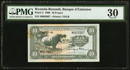 Rwanda-Burundi Banque d'Emission du Rwanda et du Burundi 10 Francs 1960 Pick 2 PMG Very Fine 30. Foreign substance.

HID09801242017