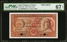 Saint Thomas and Prince Banco Nacional Ultramarino 20 Escudos 20.11.1958 Pick 36s Specimen PMG Superb Gem Unc 67 EPQ. Two POCs.

HID09801242017