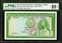 Saint Thomas and Prince Banco Nacional Ultramarino 1000 Escudos 11.5.1964 Pick 40a PMG Extremely Fine 40 EPQ. 

HID09801242017
