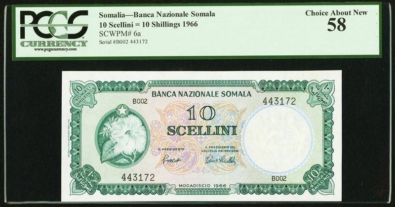 Somalia Banca Nazionale Somala 10 Scellini = 10 Shillings 1966 Pick 6a PCGS Choi...