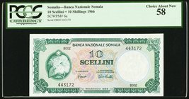 Somalia Banca Nazionale Somala 10 Scellini = 10 Shillings 1966 Pick 6a PCGS Choice About New 58. 

HID09801242017