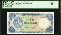 Somalia Banca Nazionale Somala 100 Scellini = 100 Shillings 1971 Pick 16a PCGS Very Fine 35. 

HID09801242017