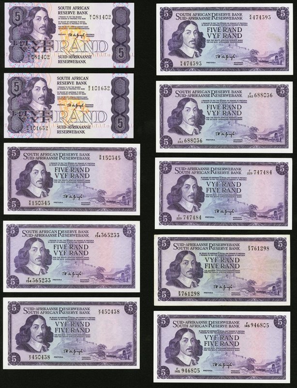 South Africa Collection of 5 Rands Group of 10 Examples Very Fine or better. Inc...