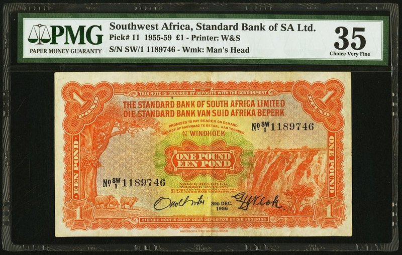 Southwest Africa Standard Bank of South Africa Ltd. 1 Pound 3.12.1956 Pick 11 PM...