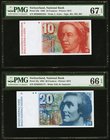 Switzerland National Bank 10; 20 Franken 1990; 1992 Pick 53h; 55j PMG Superb Gem Unc 67 EPQ; Gem Uncirculated 66 EPQ. 

HID09801242017