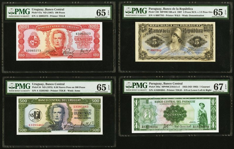 Uruguay Banco Central Del Uruguay 500; 100 Pesos ND (1975); ND (1967) Pick 54; 4...