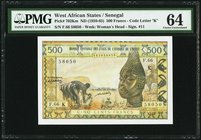 West African States Banque Centrale des Etats de L'Afrique de L'Ouest 500 Francs ND (1959-65) Pick 702Km PMG Choice Uncirculated 64. 

HID09801242017