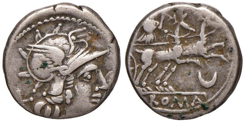 Anonime - Denario (143 a.C.) Testa di Roma a d. - R/ Diana su biga trainata da d...