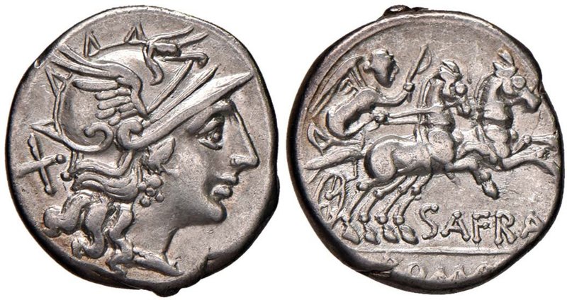 Afrania - Spurius Afranius - Denario (150 a.C.) Testa di Roma a d. - R/ La Vitto...