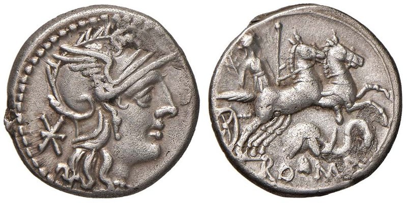 Caecilia - Q. Caecilius Metellus Diadematus - Denario (128 a.C.) Testa di Roma a...