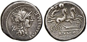 Cipia - M. Cipius M. f. - Denario (115-114 a.C.) Testa di Roma a d. - R/ La Vittoria su biga a d. - B. 1; Cr. 289/1 AG (g 3,92) 
Grading/Stato:BB+