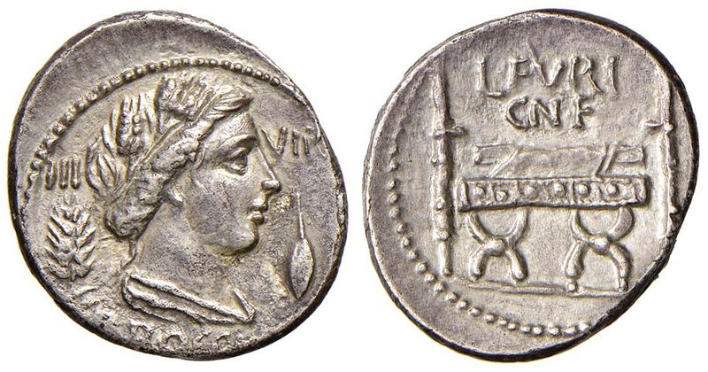 REPUBBLICA Furia - L. Furius Cn. F. Brocchus - Denario (63 a.C.) Testa di Cerere...