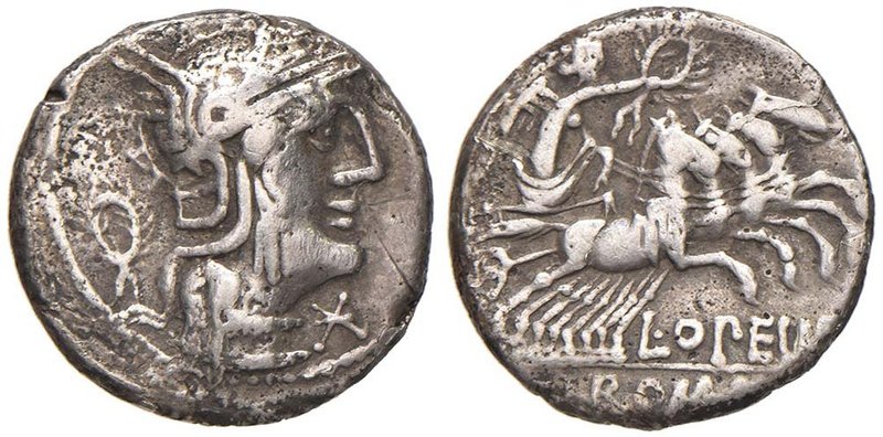 Opimia - L. Opimius - Denario (131 a.C.) Testa di Roma a d. - R/ La Vittoria su ...