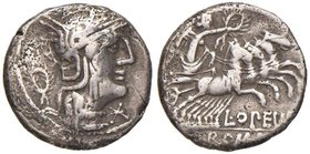 Opimia - L. Opimius - Denario (131 a.C.) Testa di Roma a d. - R/ La Vittoria su biga a d. - B. 12; Cr. 253/1 AG (g 3,67) Porosità
Grading/Stato:qBB