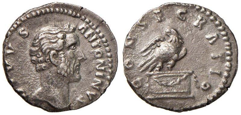 Antonino Pio (138-161) Denario di consacrazione - Testa a d. - R/ Aquila stante ...