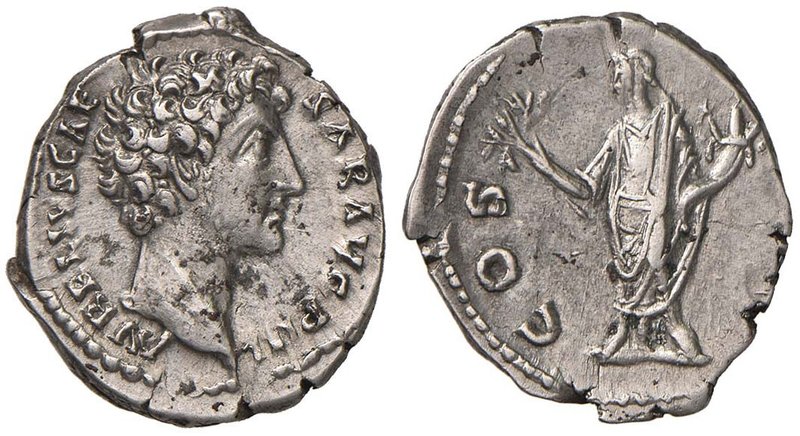 Marco Aurelio (161-180) Denario - Testa a d. - R/ L’Onore stante a s. - RIC 429 ...