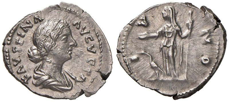 Faustina II (moglie di Marco Aurelio) Denario - Busto a d. - R/ Giunone stante a...