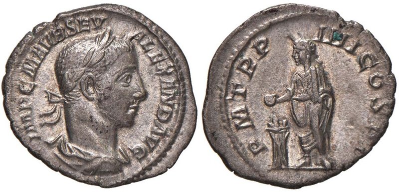 Alessandro Severo (222-235) Denario - Testa laureata a d. - R/ L’imperatore sacr...