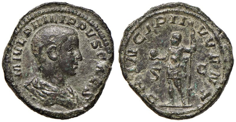 Filippo II (244-249) Sesterzio - Busto a d. - R/ Filippo stante a s. - RIC 56a A...
