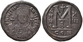 BISANZIO Giustiniano I (527-565) Follis - Busto elmato di fronte - R/ Grande M nel campo - Sear 163 AE (g 23,94)
Grading/Stato:BB