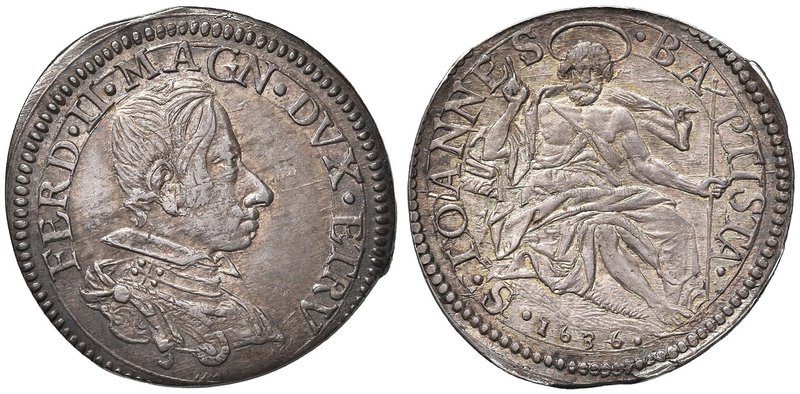 FIRENZE Ferdinando II (1621-1670) Testone 1636 - MIR 298 AG (g 9,38) R Bella pat...