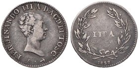 FIRENZE Ferdinando III (1814-1824) Lira 1822 - MIR 438/2 AG (g 3,87) Dall’asta Nomisma 24, lotto 1926
Grading/Stato:qBB