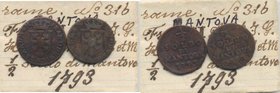 MANTOVA Francesco II (1792-1797) Mezzo soldo 1793 - MIR 769 CU Lotto di due esemplari, con cartellino di vecchia raccolta 
Grading/Stato:MB-BB