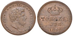 NAPOLI Ferdinando II (1830-1859) 2 Tornesi 1858 - Magliocca 746 CU (g 5,85)
Grading/Stato:SPL+