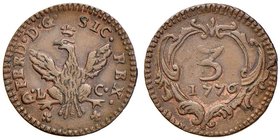PALERMO Ferdinando III (1759-1816) 3 Piccioli 1776 - Spahr 117; MIR 637/3 CU (g 2,28)
Grading/Stato:SPL