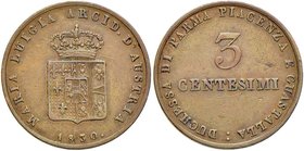 PARMA Maria Luigia (1815-1847) 3 Centesimi 1830 - Pag. 15; Mont. 125 CU (g 5,69) RR Minimi graffietti
Grading/Stato:BB+