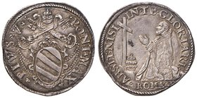 Pio V (1566-1572) Testone - Munt. 3 AG (g 9,53) RR Dall’asta Nomisma 45, lotto 1402. Delicata patina ed esemplare di conservazione davvero singolare p...