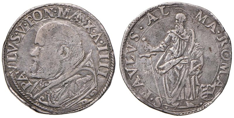 Paolo V (1605-1621) Testone A. IIII - Munt. 27 AG (g 9,26) RR Traccia d’appiccag...