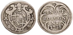 Clemente XII (1730-1740) Bologna 5 Bolognini 1738 - AG (g 1,33)
Grading/Stato:qBB