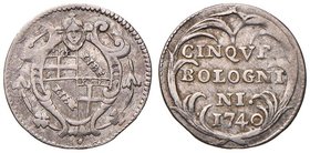 Benedetto XIV (1740-1758) Bologna - Carlino da 5 Bolognini 1740 - Munt. 231 AG (g 1,31)
Grading/Stato:BB