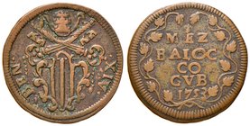 Benedetto XIV (1740-1758) Gubbio - Mezzo Baiocco 1753 - Munt. 500 CU (g 6,38)
Grading/Stato:BB
