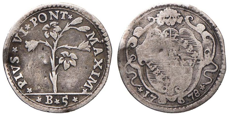 Pio VI (1775-1799) Bologna - Grosso 1778 - Munt. 190 AG (g 1,44) Ondulazioni del...