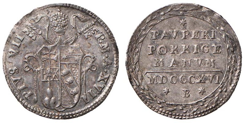 Pio VII (1800-1823) Bologna - Grosso 1816 A. XVII - Nomisma 46 AG (g 1,15) Bella...