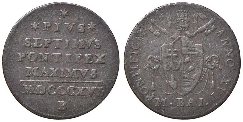 Pio VII (1800-1823) Bologna - 1/2 Baiocco 1816 A. XVI - Nomisma 65 CU (g 5,94)
...