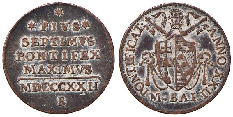 Pio VII (1800-1823) Bologna - 1/2 Baiocco 1822 A. XXII - Nomisma 68 CU (g 6,30) ...