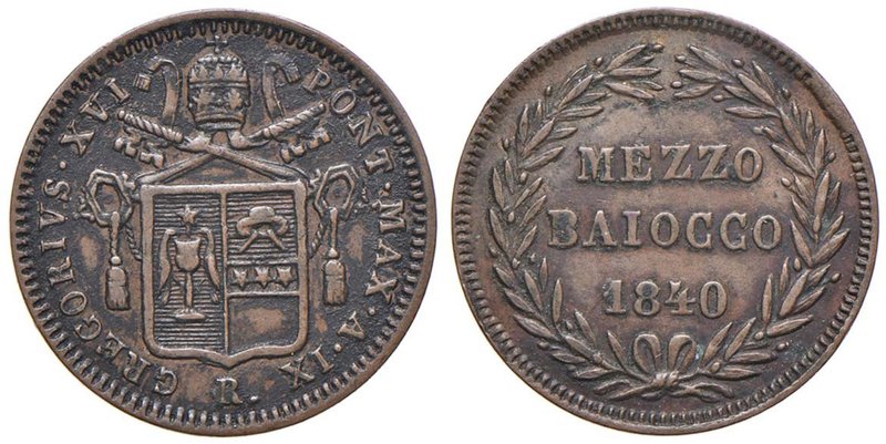 Gregorio XVI (1831-1846) Mezzo Baiocco 1840 A. IX - Nomisma 318 CU (g 4,82)
Gra...