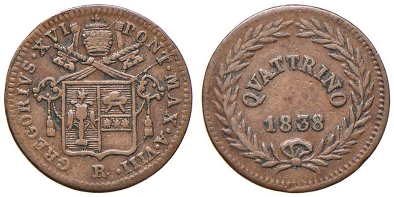 Gregorio XVI (1831-1846) Quattrino 1838 A. VIII - Nomisma 337 CU (g 1,94)
Gradi...