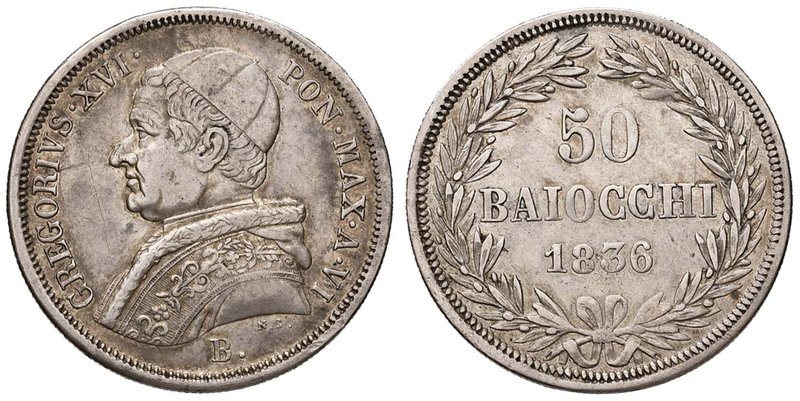 Gregorio XVI (1831-1846) Bologna - 50 Baiocchi 1836 A. VI - Nomisma 207 AG (g 13...