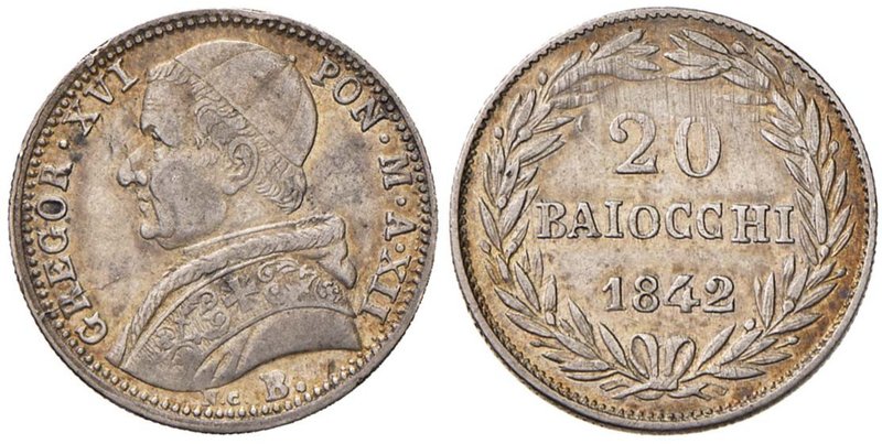 Gregorio XVI (1831-1846) Bologna - 20 Baiocchi 1842 A. XII - Nomisma 236 AG (g 5...